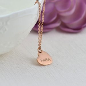 Personalised Rose Gold Heart Necklace, Name Engraved Heart Necklace, Name Personalised Charm Stainless Steel Necklace, Customised Jewellery 23