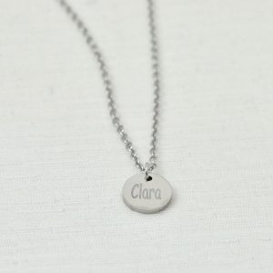 Personalised Silver Name Necklace, Initials Engraved Necklace, Name Personalised Round Charm Tag Necklace, Customised Silver Necklace 25