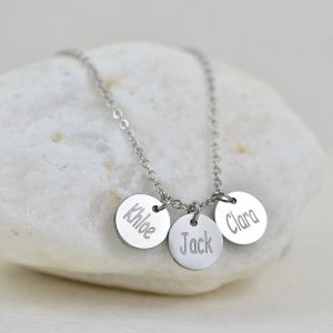 Personalised Silver Name Necklace, Initials Engraved Necklace, Name Personalised Round Charm Tag Necklace, Customised Silver Necklace 31