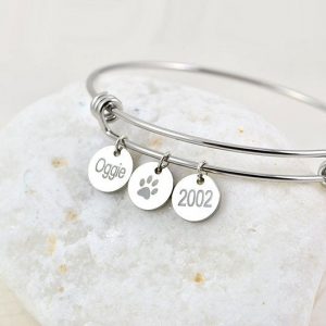 Silver Charm Personalised Bracelet, Customised Bridesmaids Stainless Steel Bracelet, Adjustable Initials Name Wedding Bracelet Jewellery 42